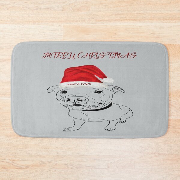 Item preview, Festive American Bulldog Merry Christmas with Santa Paws Hat designed and sold by IslesArt.