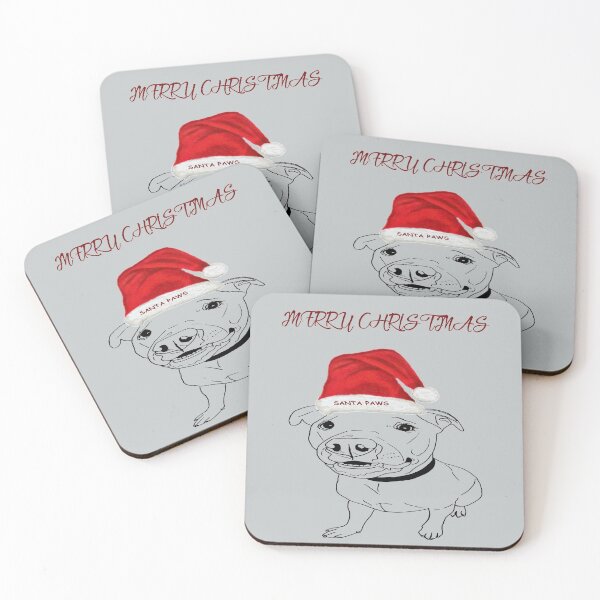 Item preview, Festive American Bulldog Merry Christmas with Santa Paws Hat designed and sold by IslesArt.