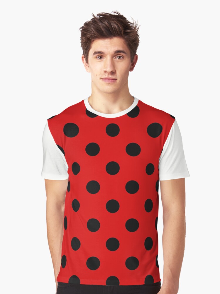red top with white polka dots