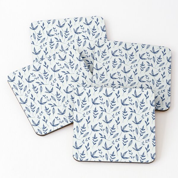 Item preview, Blue and White Vintage Leaves Pattern designed and sold by WildeandCo.