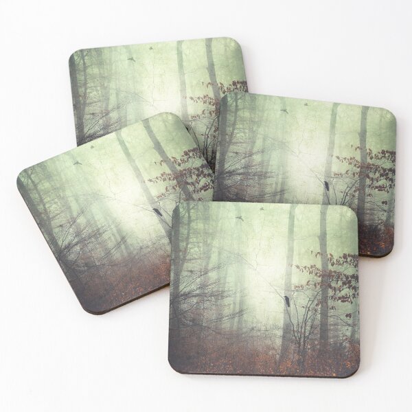 Item preview, Seasons - Bird on a twig in a foggy forest designed and sold by Dyrk Wyst Redbubble Shop.