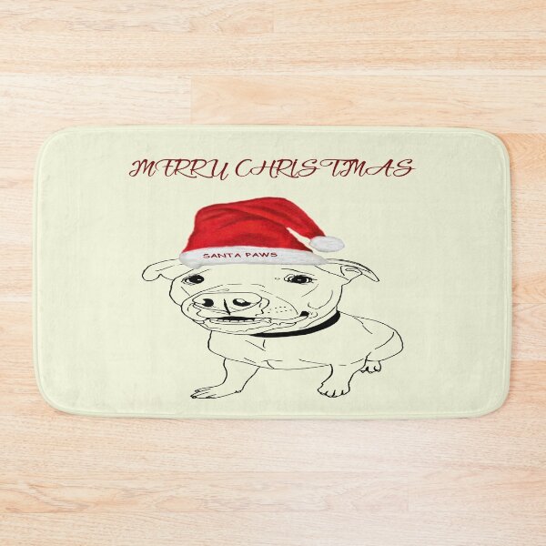 Item preview, Festive American Bulldog Merry Christmas with Santa Paws Hat designed and sold by IslesArt.
