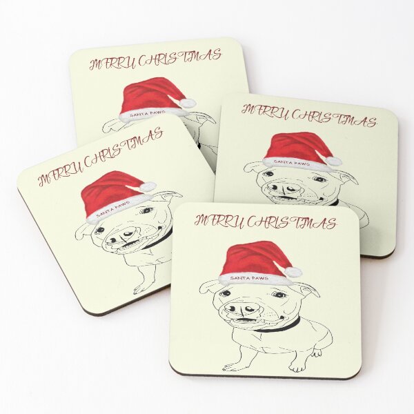 Item preview, Festive American Bulldog Merry Christmas with Santa Paws Hat designed and sold by IslesArt.