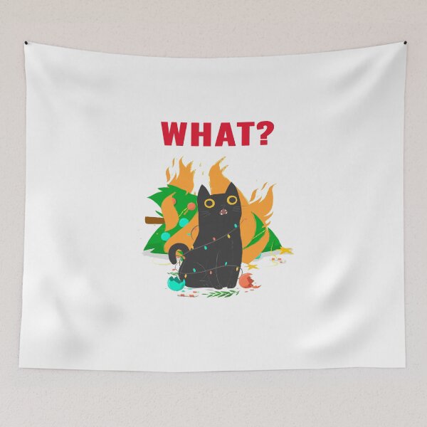 Item preview, What? Cat with burning christmas tree designed and sold by Midnight Sky Sundry.