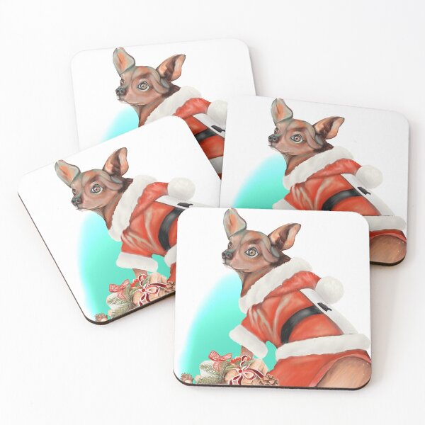 Item preview, Chihuahua Santa with gifts on green - Funny X-Mas dog illustration designed and sold by Linda Sholberg.