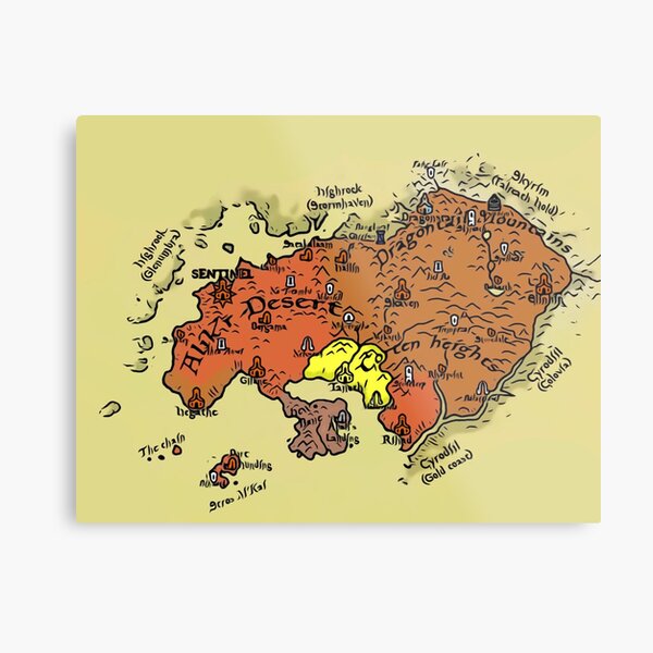 Elder Scrolls Hammerfell Map "Hammerfell Elder Scrolls Map Elder Scrolls 6 Skyrim " Metal Print By  Stickershed | Redbubble