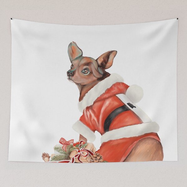 Item preview, Chihuahua Santa with gifts - Funny X-Mas dog illustration designed and sold by Linda Sholberg.