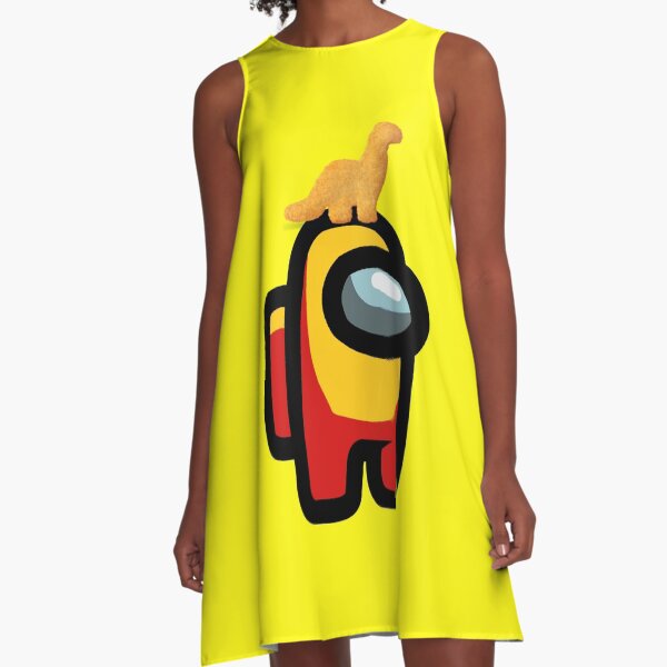 Among Us Dino Nugget Pet with Ketchup and Mustard A-Line Dress