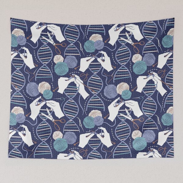 Item preview, Knitting DNA // navy blue background indigo blue and teal wool balls and knit details designed and sold by SelmaCardoso.