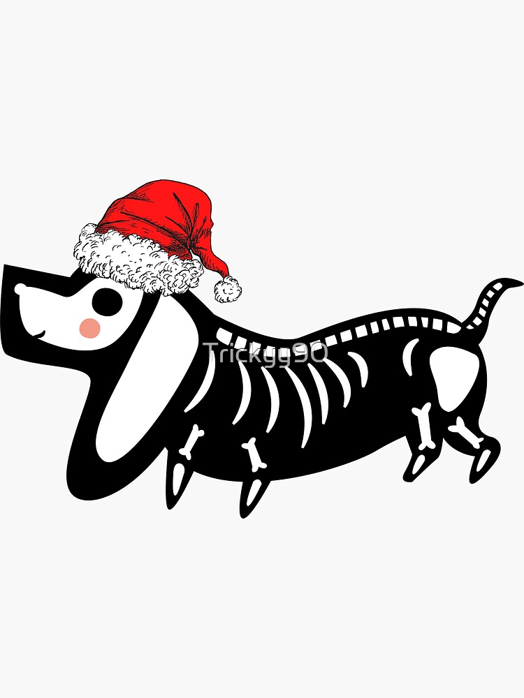 "Festive Skeleton Sausage Dog with Santa Hat" Sticker for Sale by