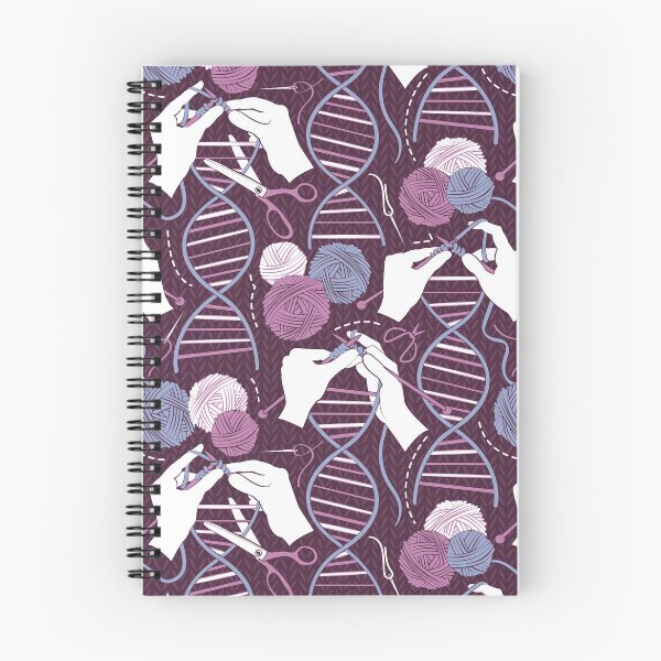 Item preview, Knitting DNA // dark purple background indigo blue and pink wool balls and knit details designed and sold by SelmaCardoso.