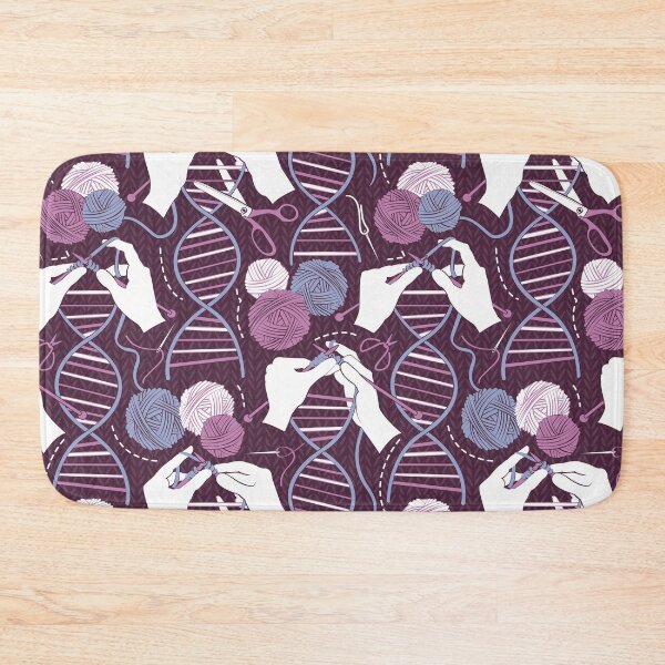 Item preview, Knitting DNA // dark purple background indigo blue and pink wool balls and knit details designed and sold by SelmaCardoso.