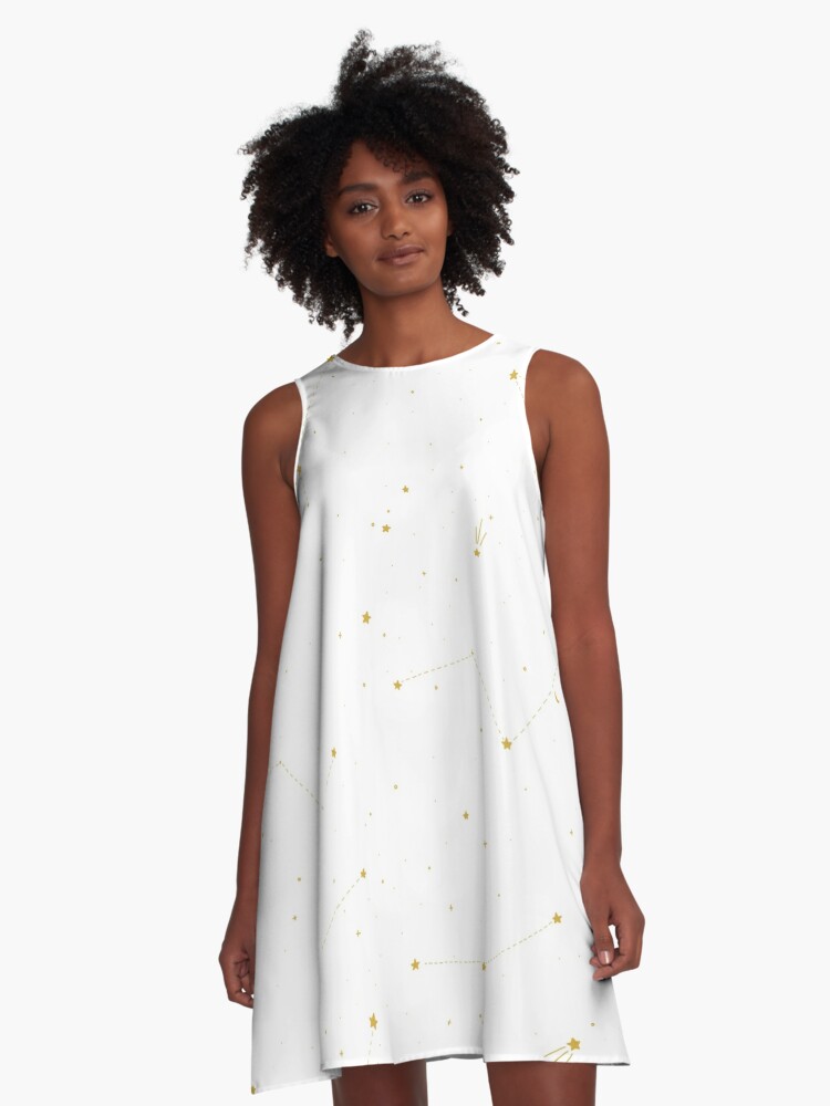 white and gold star dress