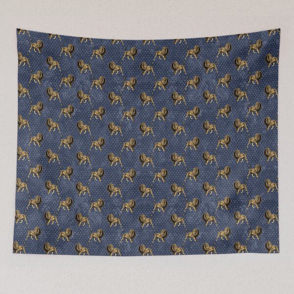 Item preview, An ornate gold lion on blue circus design designed and sold by AnnieHochmann.