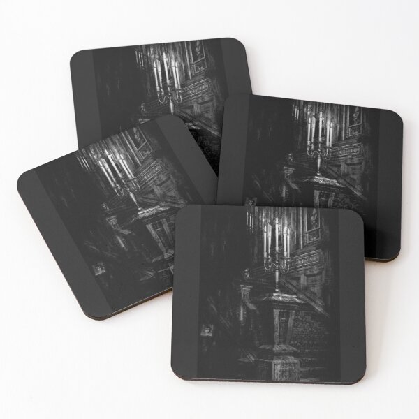 Item preview, Gothic Candelabrum Flickers on Dark Stairway designed and sold by The Mysterious Domain Alyne Whiteswan Fine Art Prints and Merch.