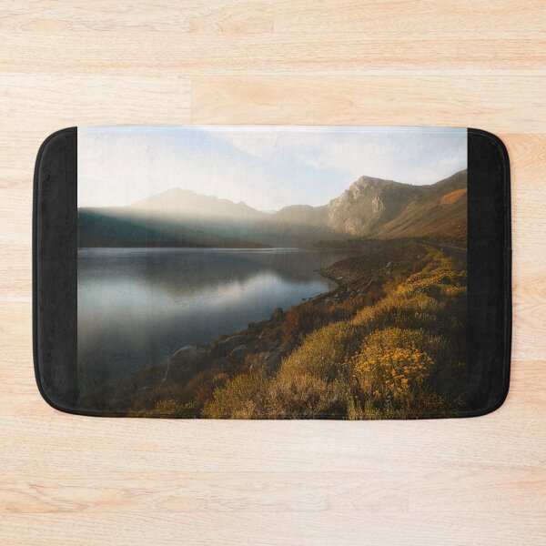 Item preview, Golden Scrubland, Lake, Mountains and Sky designed and sold by The Mysterious Domain Alyne Whiteswan Fine Art Prints and Merch.