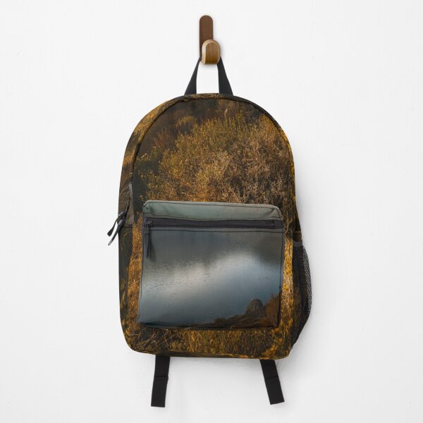 Item preview, Golden Scrubland, Lake, Mountains and Sky designed and sold by The Mysterious Domain Alyne Whiteswan Fine Art Prints and Merch.