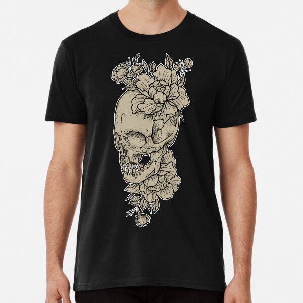 Skull and Peony Flowers Premium T-Shirt