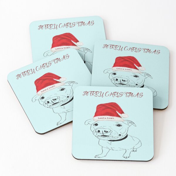 Item preview, Festive American Bulldog Merry Christmas with Santa Paws Hat designed and sold by IslesArt.
