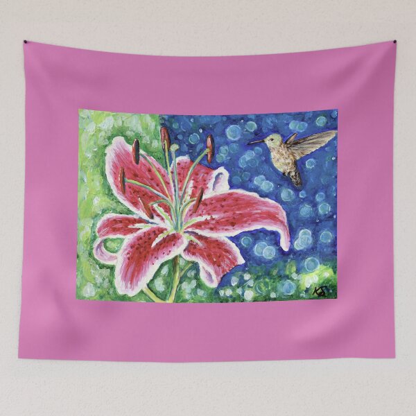 Item preview, Stargazer Lily and Hummingbird Painting designed and sold by Art by Kirsten Sneath.