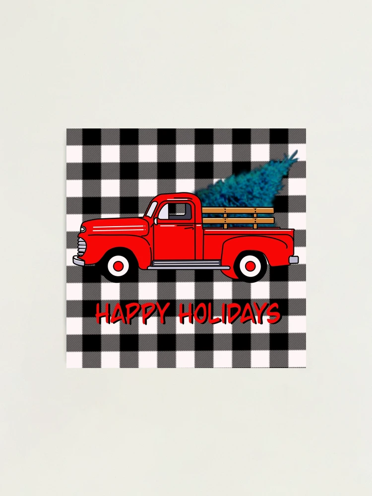 CHRISTMAS ADVENT CALENDAR - shops advent calendar - buffalo pattern design & fir tree - red pick-up truck