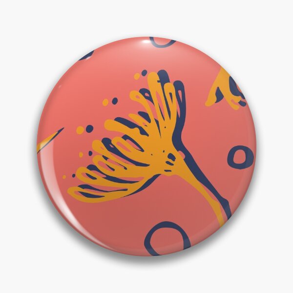 Item preview, Copy of Big Doodle Flowers gold and blue on coral designed and sold by CaptainTigra.