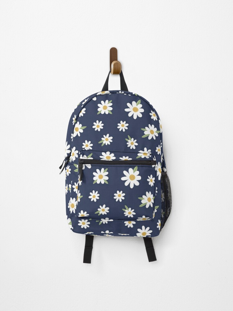 Custom Name Blue Daisy Floral Checkered Backpack Retro 