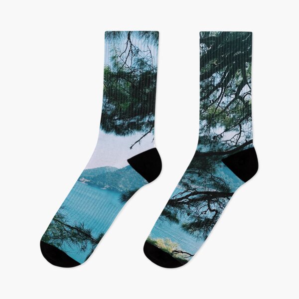 Item preview, Shady Mediterranean sea view through pine trees  designed and sold by yumistudios.