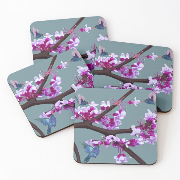 Cherry Blossom Hummingbirds Coasters (Set of 4)