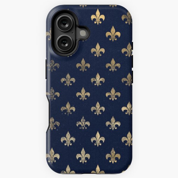 Item preview, A gold Fleur-de-lis on a dark blue background design designed and sold by AnnieHochmann.