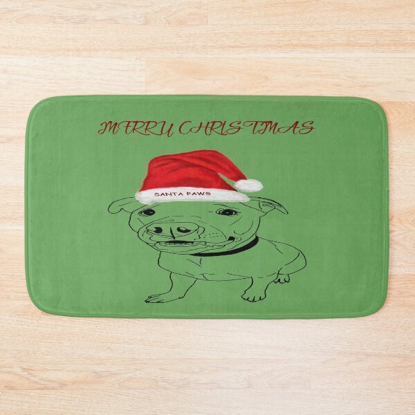 Item preview, Festive American Bulldog Merry Christmas with Santa Paws Hat designed and sold by IslesArt.