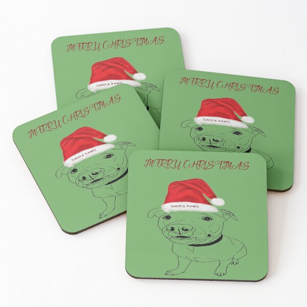 Item preview, Festive American Bulldog Merry Christmas with Santa Paws Hat designed and sold by IslesArt.