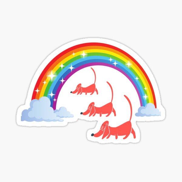 Rainbow with 3 animated reddish Dachshunds Sticker