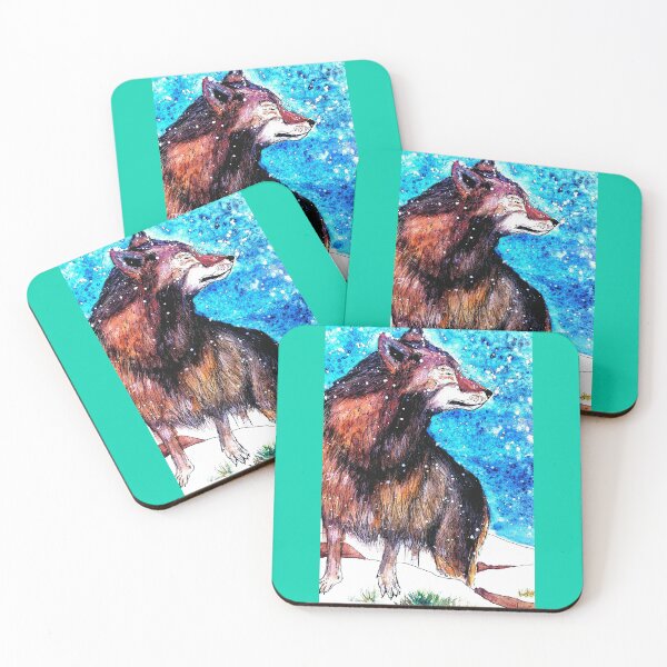 Item preview, Wolf enjoying snow watercolor and ink painting designed and sold by horseaddicted.