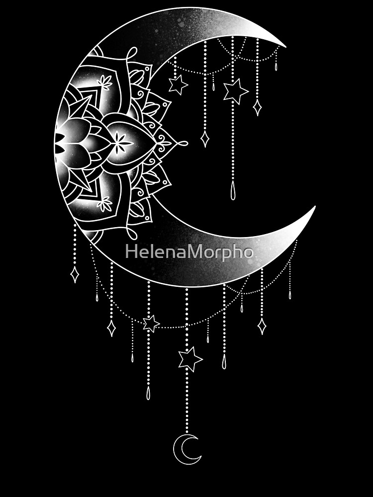 Mandala Crescent Half Moon And Stars With Abstract Patterns On Isolation  Background Design For Spiritual Relaxation For Adults Line Ar Outline  For Tattoo Printing On Tshirt Poster Royalty Free SVG Cliparts  Vectors