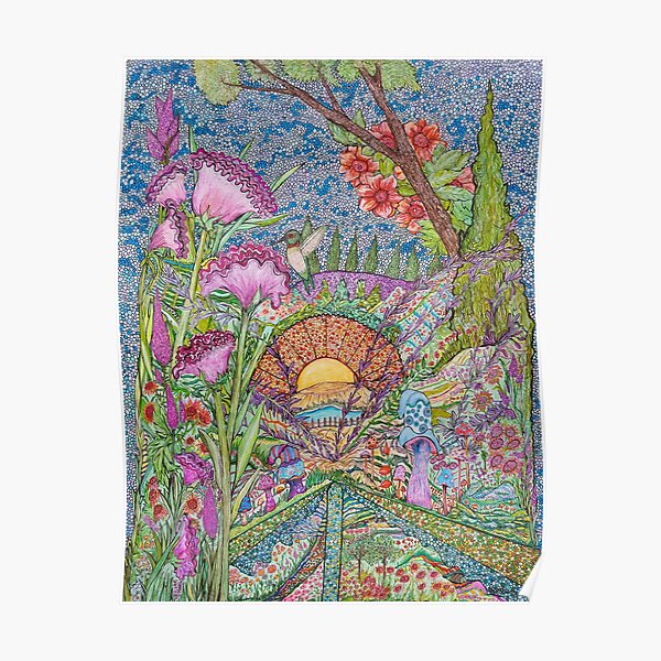 "Below & Beyond", psychedelic art nouveau style inspired by nature. Poster