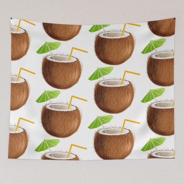 Item preview, Hand drawn vector coconut drink with a decorative umbrella and a drinking straw. Isolated designed and sold by Familyshmot.