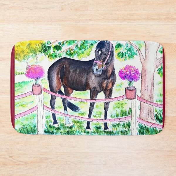 Item preview, Horse in blossom yard watercolor painting designed and sold by horseaddicted.