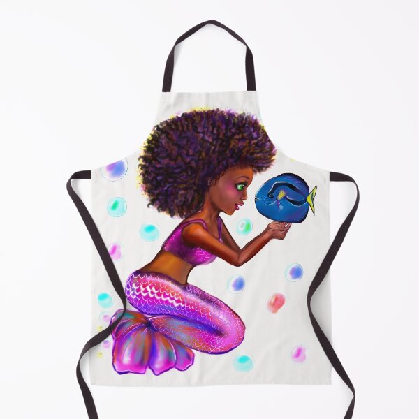 Item preview, Mermaid with blue tang fish and bubbles. Pretty black girl with Afro hair and dark brown skin designed and sold by Artonmytee.