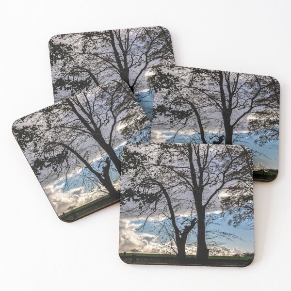 Item preview, Silhouetted trees on a blue sky and white clouds background designed and sold by StencilMyst ..