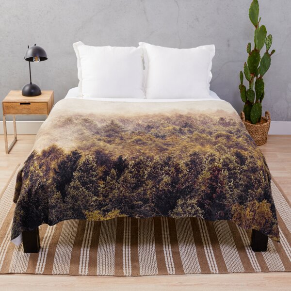 If You Had Stayed // Vintage Mountains Fairytale Forest With Cascadia Trees Covered In Magic Retro Fog Series Throw Blanket
