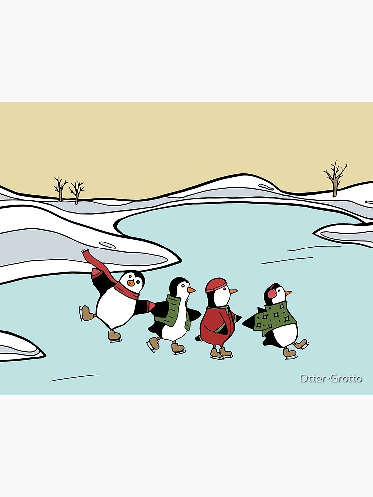 Penguin Family Having a Holiday Iceskating Session by Otter-Grotto