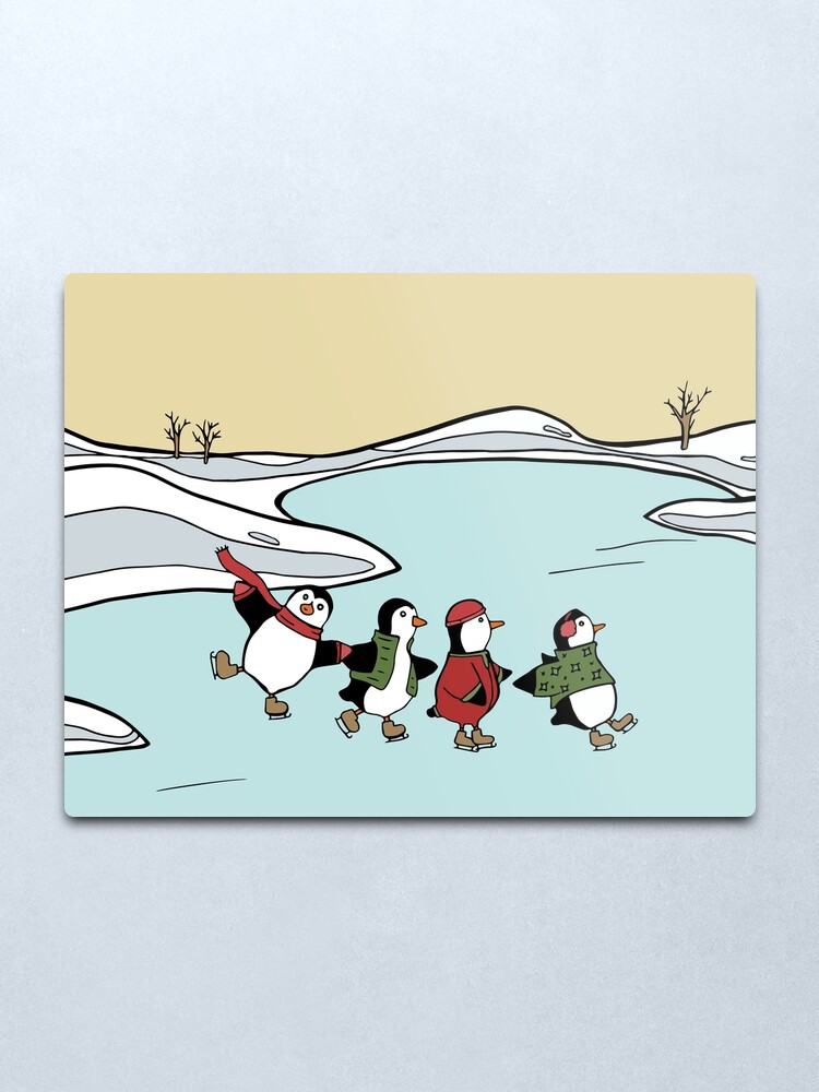 Alternate view of Penguin Family Having a Holiday Iceskating Session Metal Print