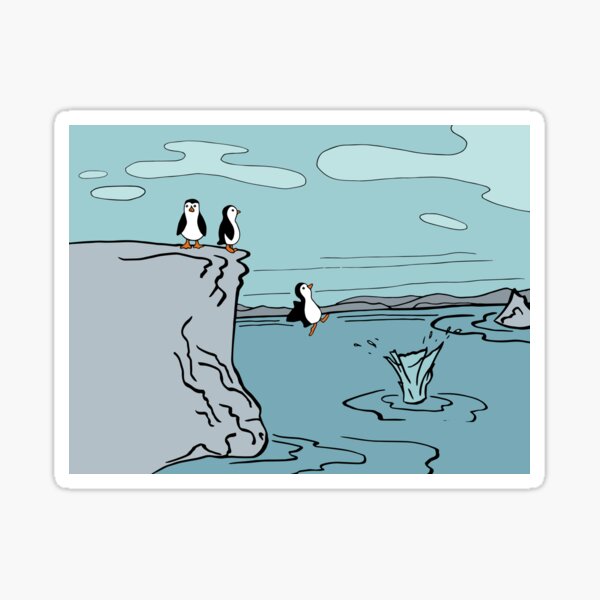 Penguin Family Giving Cliff Diving a Try Sticker