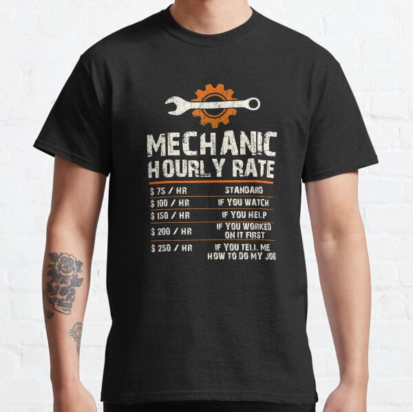 Vista previa del artículo con la obra «Regalo divertido de tarifas laborales por hora para mecánicos», diseñado y vendido por ThreadsNouveau.