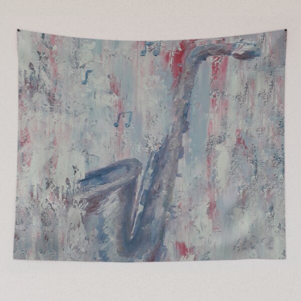 Item preview, Saxophone, jazz, music, musical instrument, love, soft gentle original oil painting by Luna Smith designed and sold by Luna-Smith.