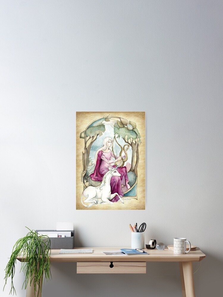 Thumbnail 2 of 3, Poster, Lady Amalthea Playing The Harp designed and sold by miriamsteinau.