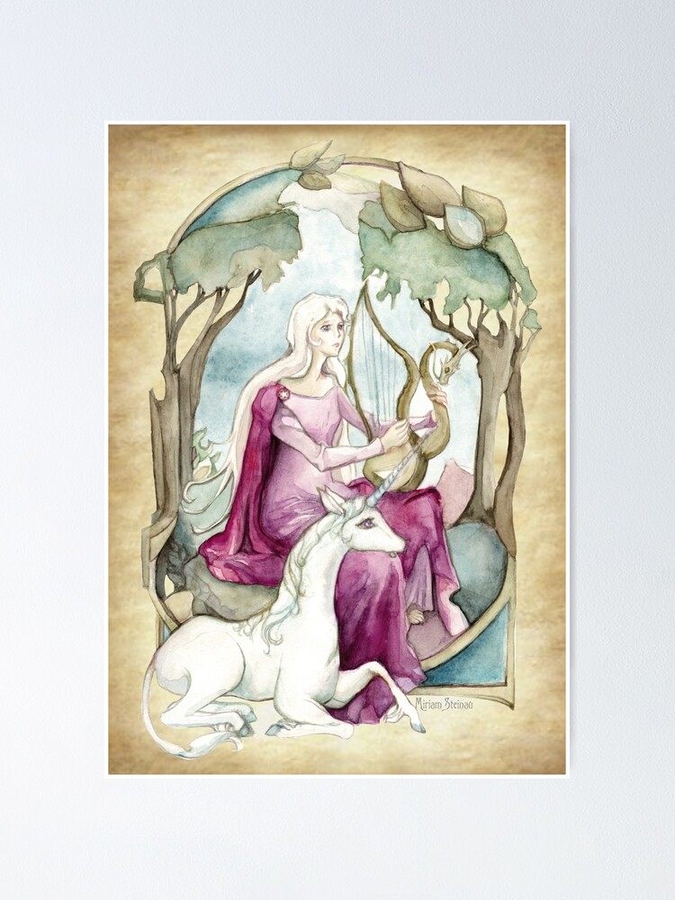 Thumbnail 1 of 3, Poster, Lady Amalthea Playing The Harp designed and sold by miriamsteinau.