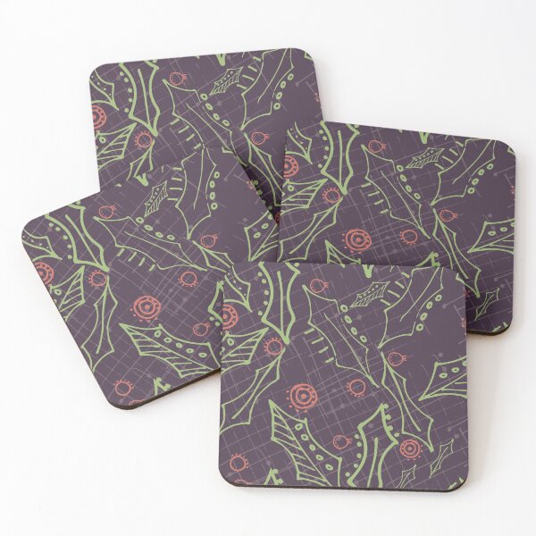 Item preview, Holly leaves and berries. deep gray purple designed and sold by Meg M Studio.