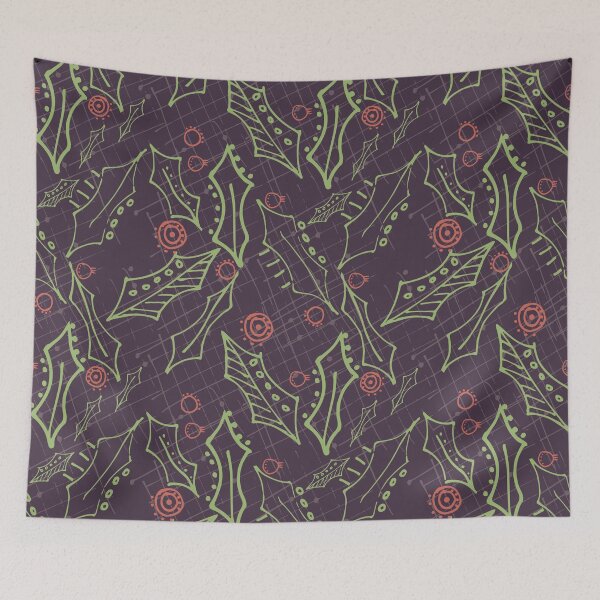 Item preview, Holly leaves and berries. deep gray purple designed and sold by Meg M Studio.